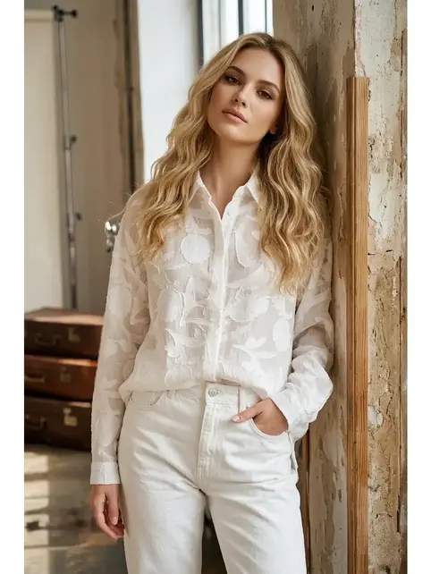 Shery Sheer Floral Blouse - White