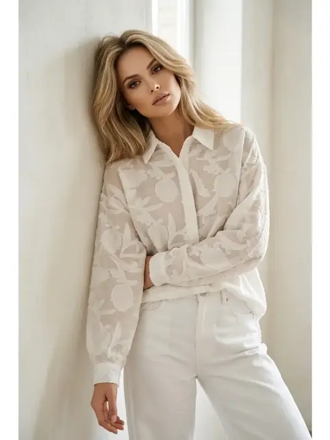Shery Sheer Floral Blouse - White