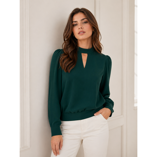 Nyra Long Sleeve Blouse - Forest Green
