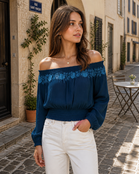Nanette Embroidered Smocked Blouse - Peacock