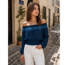 Nanette Embroidered Smocked Blouse - Peacock