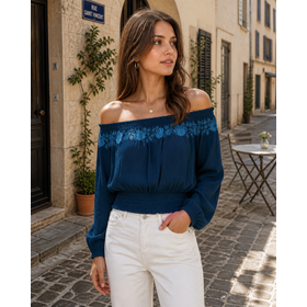 Nanette Embroidered Smocked Blouse - Peacock