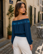 Nanette Embroidered Smocked Blouse - Peacock