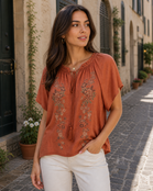 Nahla Embroidery Boho Blouse - Rust