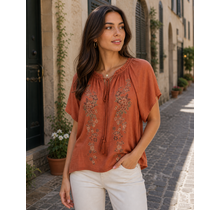 Nahla Embroidery Boho Blouse - Rust