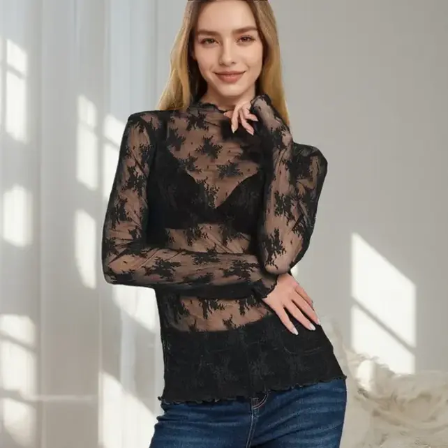 Tyler Lace Sheer Long Sleeve - Black