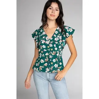 Nama Ruffle Sleeve Blouse - Green
