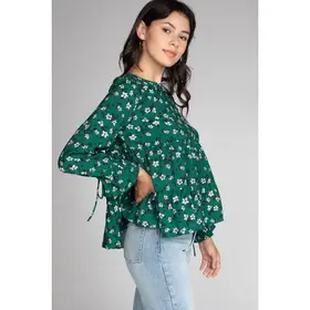 Nalleah Long Sleeve Tiered Blouse - Green