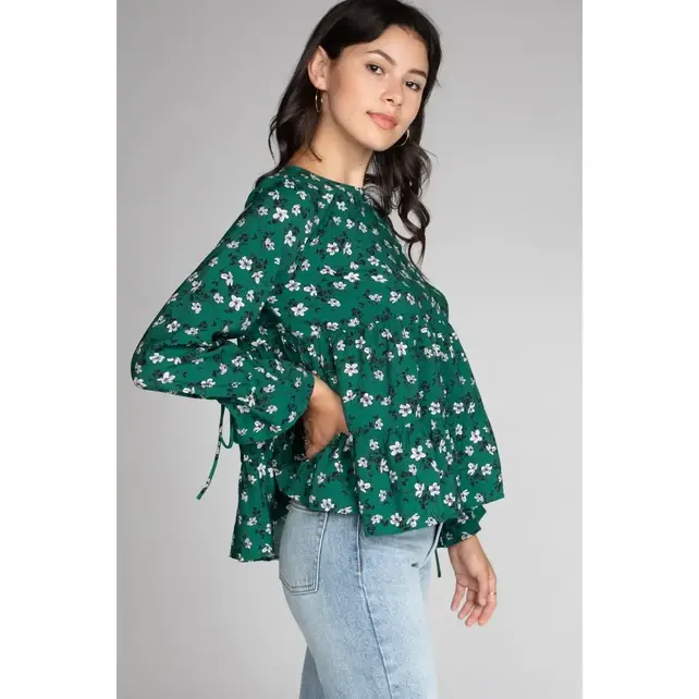Nalleah Long Sleeve Tiered Blouse - Green