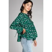 Nalleah Long Sleeve Tiered Blouse - Green
