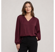 Neena Long Sleeve Drawstring Blouse - Mahogany