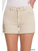 Washed Fray Hem Cotton Denim Shorts