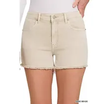 Washed Fray Hem Cotton Denim Shorts