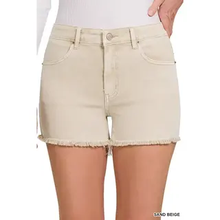 Washed Fray Hem Cotton Denim Shorts