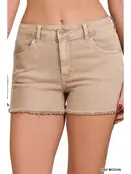Washed Fray Hem Cotton Denim Shorts