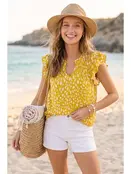 Tinna Ruffle Sleeve Spring Print Top - Yellow