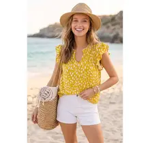 Tinna Ruffle Sleeve Spring Print Top - Yellow
