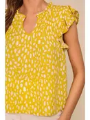 Tinna Ruffle Sleeve Spring Print Top - Yellow