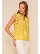 Tinna Ruffle Sleeve Spring Print Top - Yellow