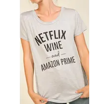 Netflix Wine and Amazon Prime Tee - Grey