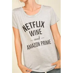 Netflix Wine and Amazon Prime Tee - Grey