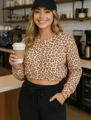 Leopard Print Crop Top - Taupe