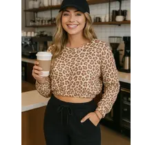 Leopard Print Crop Top - Taupe