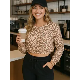 Leopard Print Crop Top - Taupe