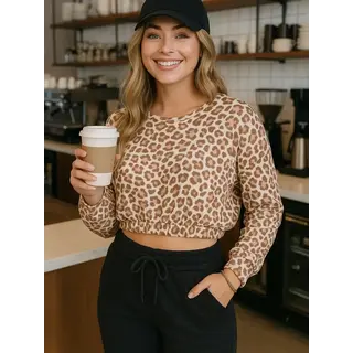 Leopard Print Crop Top - Taupe