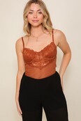 Contrast Lace Cami Bodysuit - Coffee