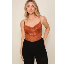 Contrast Lace Cami Bodysuit - Coffee