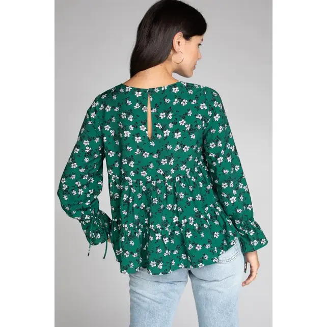 Nalleah Long Sleeve Tiered Blouse - Green