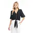 Nea 3/4 Balloon Sleeve Cropped Tie Waist Blouse - Black