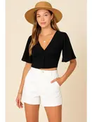 Serena  Flutter Sleeve Airflow Top - Black
