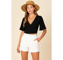 Serena  Flutter Sleeve Airflow Top - Black