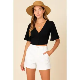 Serena  Flutter Sleeve Airflow Top - Black
