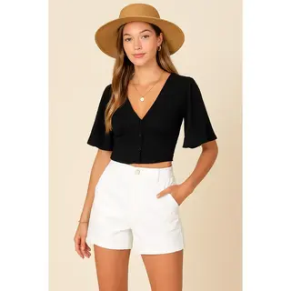 Serena  Flutter Sleeve Airflow Top - Black