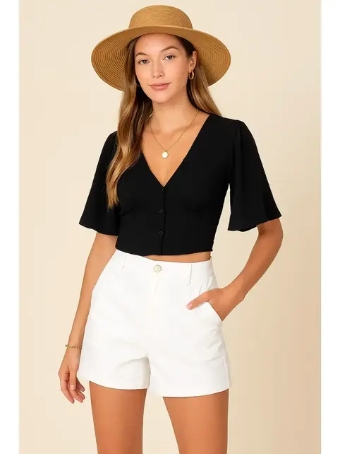 Serena  Flutter Sleeve Airflow Top - Black