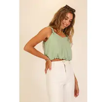 Torrance Flowy Cropped Tank Top - Sage