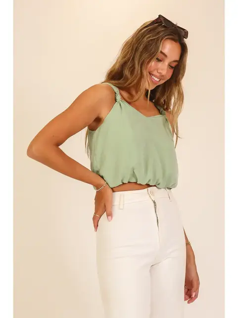 Torrance Flowy Cropped Tank Top - Sage