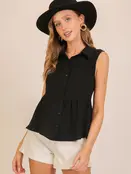 Tia Sleeveless Airflow Peplum Top - Black