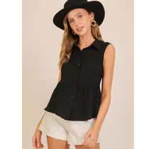 Tia Sleeveless Airflow Peplum Top - Black