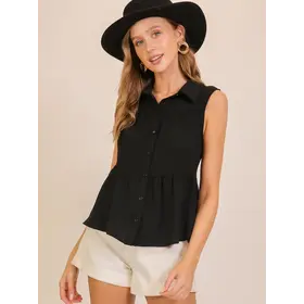 Tia Sleeveless Airflow Peplum Top - Black