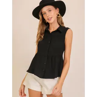 Tia Sleeveless Airflow Peplum Top - Black
