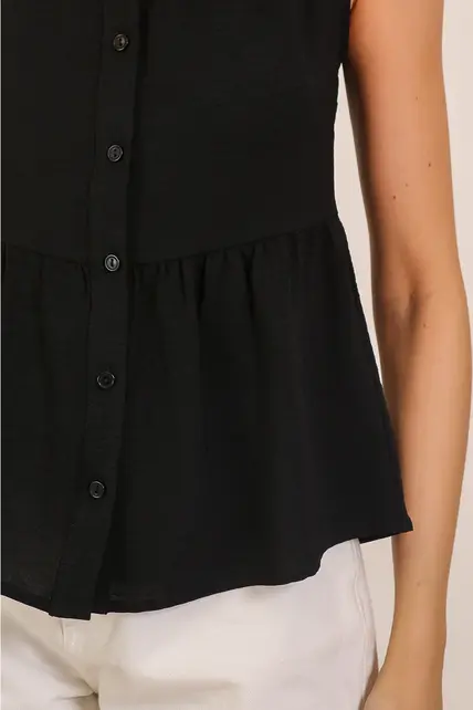Tia Sleeveless Airflow Peplum Top - Black