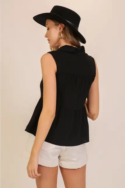 Tia Sleeveless Airflow Peplum Top - Black