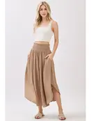 Smocked Waist Flowy Skirt - Taupe