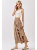 Smocked Waist Flowy Skirt - Taupe