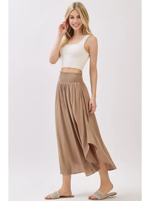 Smocked Waist Flowy Skirt - Taupe