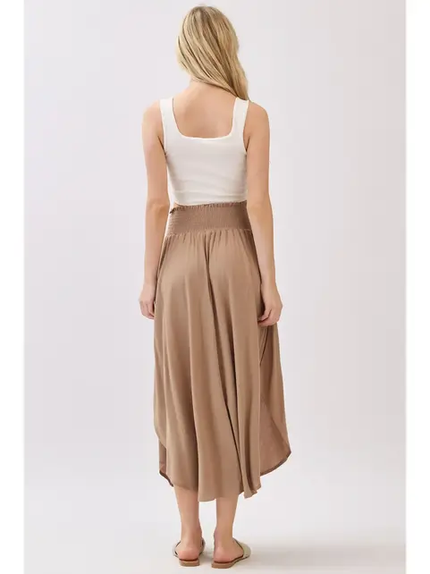 Smocked Waist Flowy Skirt - Taupe
